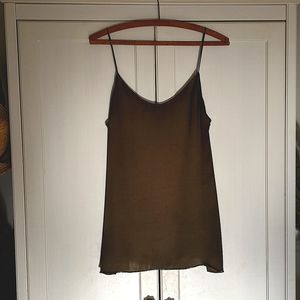 Burberry 100% Silk, Olive spaghetti strap cocktail top